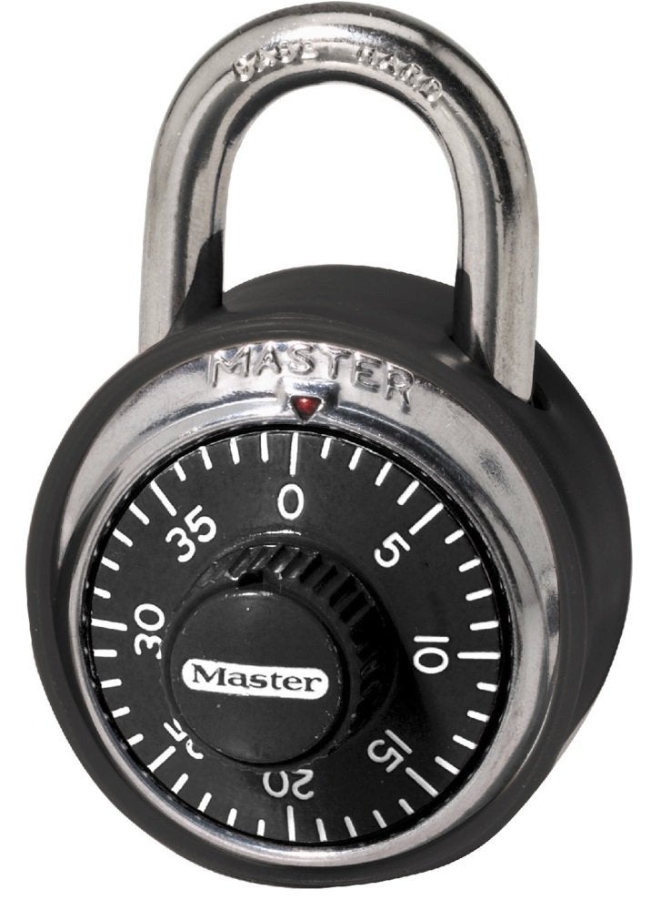 Master Lock Padlock, Standard Dial Combination Lock with Black Bumper, 1-7/8 in. Wide, 1500DCOV